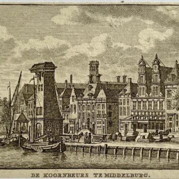 Antieke prent Zeeland: De Koornbeurs te Middelburg.