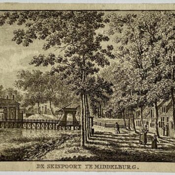 Antieke prent Zeeland: De Seispoort te Middelburg.