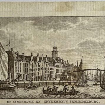 Antieke prent Zeeland: De Kinderdyk en Spykerbrug te Middelburg.