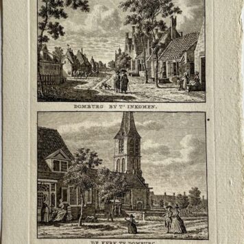 Antieke prent Zeeland: Domburg By t' Inkomen. / De Kerk te Domburg.