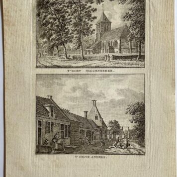 Antieke prent Zeeland: T' Dorp Biggenkerke. / T' Zelve Anders.