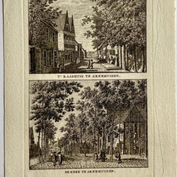 Antieke prent Zeeland: T' Raadhuis te Arnemuiden. / De Kerk te Arnemuiden.