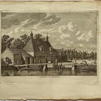 Antieke prent Zeeland: 't Rechthuis te Kruiningen.