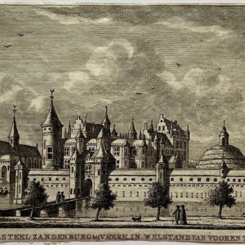 Antieke prent Zeeland: Het Kasteel Zandenburg by Veere, in Welstand van Vooren te Zien.