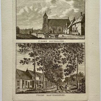 Antieke prent Zeeland: T' Dorp Zoutelande. / T' Dorp Kleverskerke.