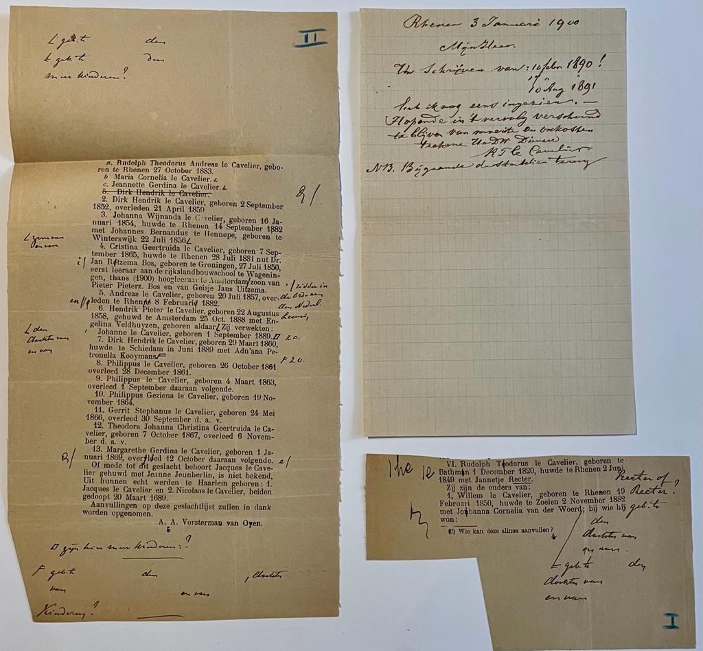  - Manuscript 1900 | Brief van R.T. le Cavelier te Rhenen, d.d. 1900, aan A.A. Vorsterman van Oyen, betr. familie Le Cavelier.