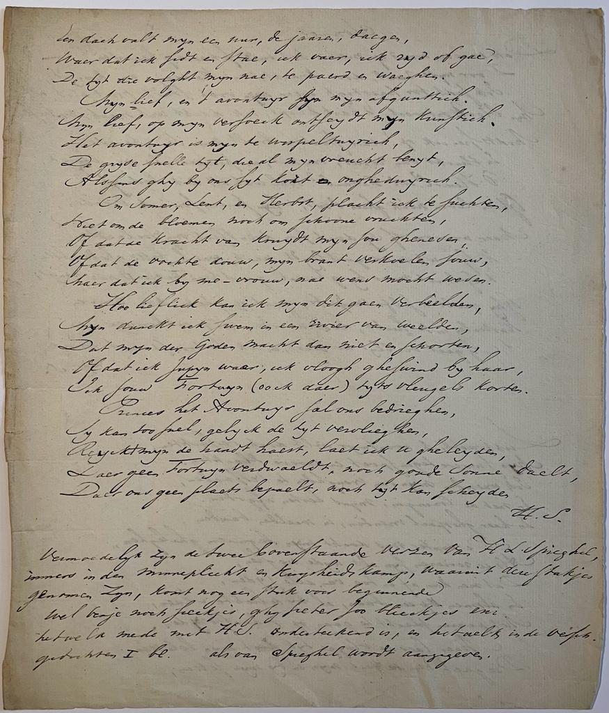  - Manuscript poetry 19th century | Two poems signed H.S. (probably Hendrik Laurensz. Spieghel), 19th century copies, 4, 2 pp.