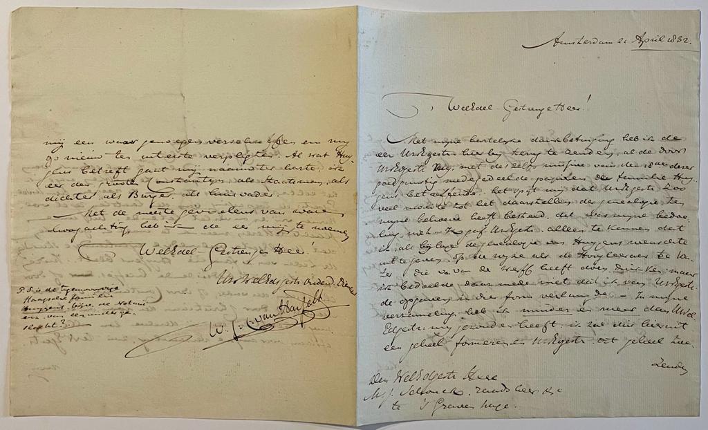  - Manuscript 1832 | Brief van W.J.C. van Hasselt, d.d. Amsterdam 1832, aan raadsheer mr. J. Schonck te 's-Gravenhage. 4, 4 pag., manuscript.