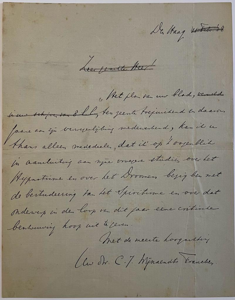  - Manuscript 1841 | Brief van B.H. Lulofs, d.d. 1841 aan Baart de la Faille, rector magnificus te Groningen. 4, 1 pag., manuscript.