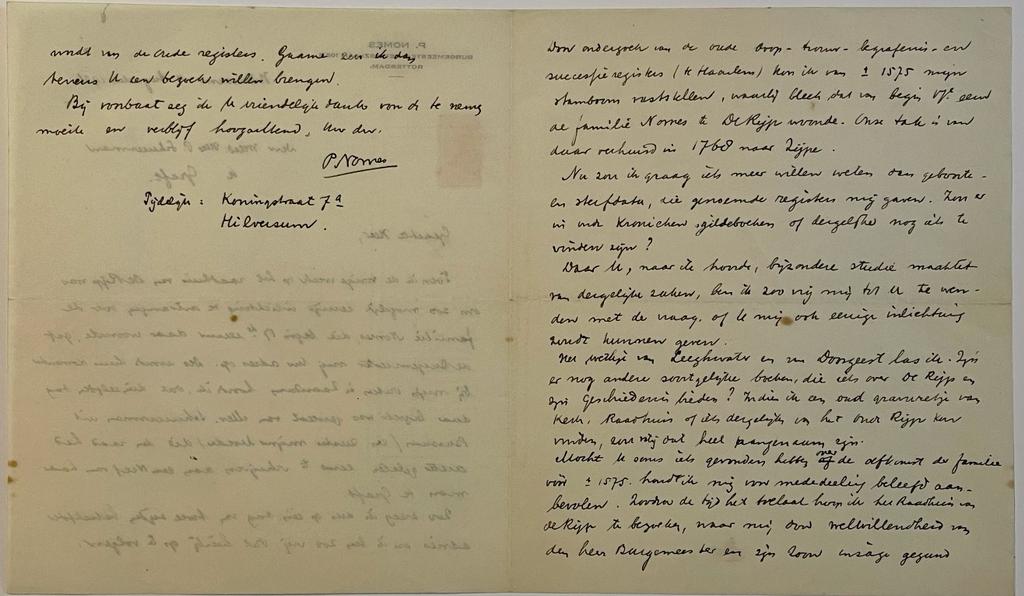 Brief van P. Nomes d.d. Hilversum 1926 aan P. Schuurman te Graft