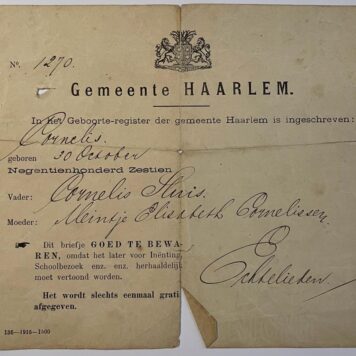 Cornelis sluis geboortecertificaat 1916