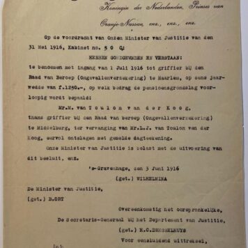 Benoeming van mr. M. van Toulon van der Koog