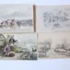 Album amicorum in de vorm van een oblong doosje met losse blaadjes van N.N., met tien bijdragen, 1854-1858, waaronder een fraaie aquarel van de toen 17-jarige Leidse student Carel Nic. Storm van 's Gravesande (1841-1924).