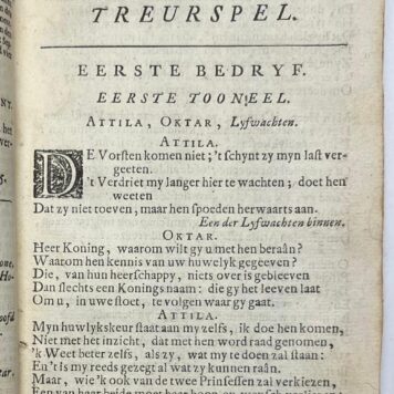 [Theatre, 1685, translation] Attila, Koning der Hunnen. Treurspel. Amsterdam, Erfg. J. Lescailje, 1685, 64 pp.