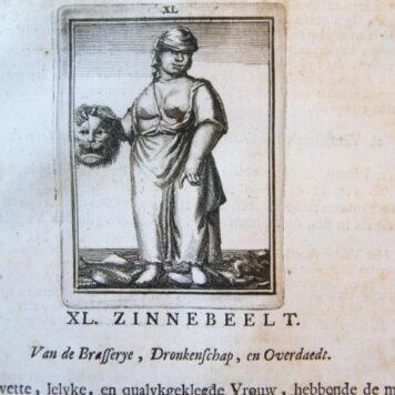 [Antique book, emblem, symbols, 1722] Tafereel van overdeftige zinnebeelden, gemaelt naer de deuchden, ondeuchden, gemoetsdriften der menschen (...) eerst beschreven door Cesare Ripa, Pierius Velerianus, Orus Apollo en anderen, maer nu in meerder orde gebracht (...) en (...) verklaert. Amsterdam, Onder de Linden, 1722.
