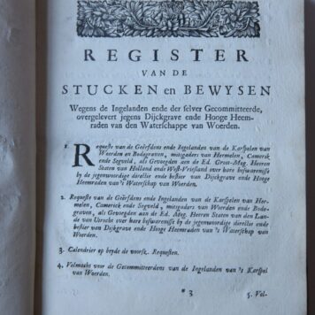 Stucken en bewysen aan de (...) Staten van Hollandt (...) overgelevert (...) op ende jegens dijckgrave ende hooge heemraden van den lande ende waterschappen van Woerden. Utrecht, G. Muntendam, 1709.