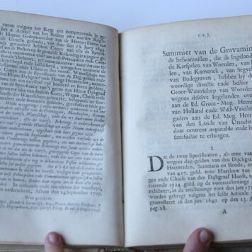 Stucken en bewysen aan de (...) Staten van Hollandt (...) overgelevert (...) op ende jegens dijckgrave ende hooge heemraden van den lande ende waterschappen van Woerden. Utrecht, G. Muntendam, 1709.