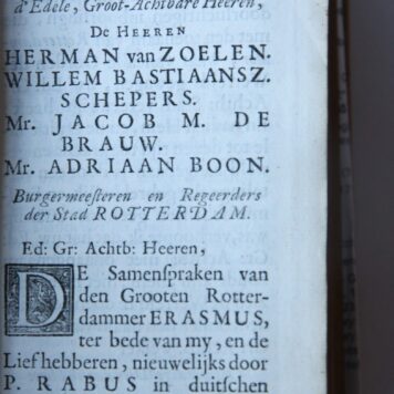 Samenspraken (...) uit het Latijn vertaalt (...) door Pieter Rabus. Rotterdam, J. Borstius, 1684.