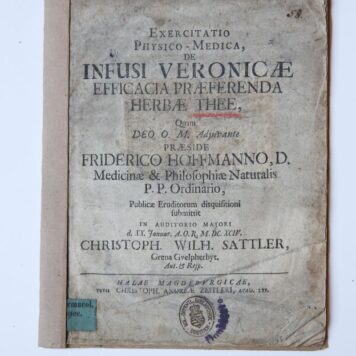 Exercitatio Physico-Medica de infusi veronicae efficacia praeferenda herbae thee. Halle / Magdeburg, C.A. Zeitleri, 1694.