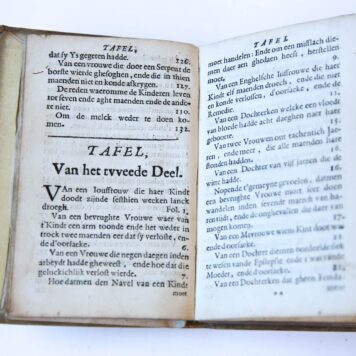 Verscheyde aenmerckingen nopende de onvruchtbaerheyt [...] siecten der vrouwen ende de geboorte der kinderen. 2 parts in 1 binding, Delft, A. Bon, 1658, (18)+133+(4)+88+(1) pp.