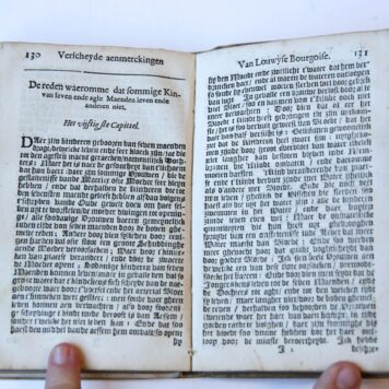 Verscheyde aenmerckingen nopende de onvruchtbaerheyt [...] siecten der vrouwen ende de geboorte der kinderen. 2 parts in 1 binding, Delft, A. Bon, 1658, (18)+133+(4)+88+(1) pp.