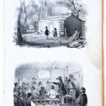 Prent 'Eene teregtzitting in Arkansas'. Litho Mensing en Last, ca. 1860.