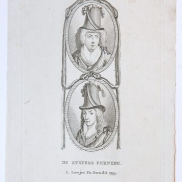 Portretprent in stippelgravure-techniek van 'De zusters Ferning', gegraveerd door F. de Roode naar Le Gros. Uitg. A. Loosjes, 1793.