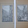 Prenten: Twee anonieme etsen zonder onderschrift, tonende het aansprekersoproer van 1696 te Amsterdam. Beide prenten laten een Amsterdamse gracht zien, de eerste met rechts een pand dat wordt geplunderd en de tweede met plunderaars waarop wordt geschoten.