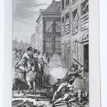 Prent: 'Een der oproerige soldaaten in 's Bosch gestraft' [d.d. 11-11-1787], gravure door R. Vinkeles 1797 naar J. Buys.