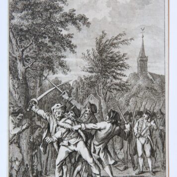 Prent: 'Een oproermaker in de Ommelanden gevat' [d.d. 12-3-1787], gravure door R. Vinkeles 1797 naar J. Buys.