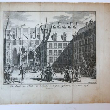 'De Raad van Staate, te Brussel, in hegtenis genomen, in 't jaar 1576'; Council of State in Brussels taken into custody, 1578