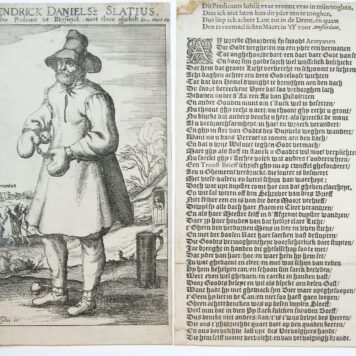 [Antique print and letterpress, 1623] 'Hendrick Daniel Slatius, gewesene Predicant tot Bleijswyck, naert t´leven afgebeelt den 12 Maert 1623'; portrait of Hendrick Slatius, published 1623, 1 p.