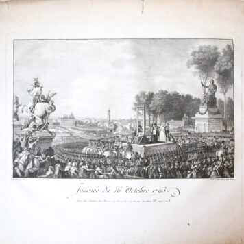Prent: 'Journee du 16 Octobre 1793', gravure door Helman naar Monnet, uitg.: l'Auteur, Rue Honore 1497.