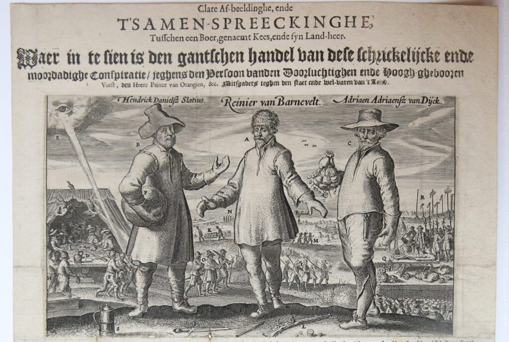 'Clare Af-beeldinghe ende t'samen-spreeckinghe tusschen een boer genaemt Kees ende sijn land-heer (...) heere Prince van Orangien'; conspirators against Prince Maurice, 1623