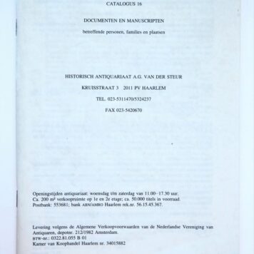 Catalogus 16. Documenten & manuscripten betreffende personen, families en plaatsen (Haarlem 1995/1996).