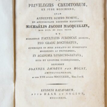 Dissertatio juridica inauguralis de privilegiis creditorum ex jure hodierno [...] Leiden Haak en Comp. 1829
