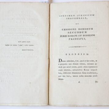 Specimen juridicum inaugurale, de cessione bonorum secundum juris Romani et hodierni principia [...] Leiden Wed. M. Cyfveer, Jz. 1824