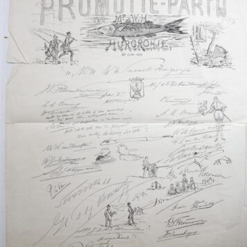 Prent op de promotie van Mr W.H. Snouck Hurgronje Leiden Somerwil 1875.