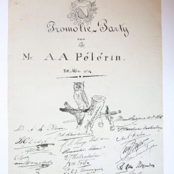 Prent op de promotie van Mr A.A. Pelerin, Utrecht 1874