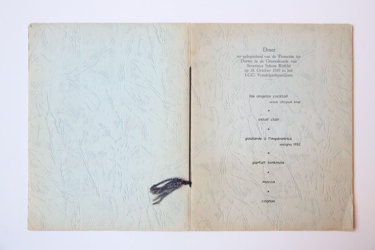 Ritfeld, Severinus Sykora - Boekje t.g.v. het diner in het I.C.C.Vondelparkpaviljoen bij de promotie van S.S.Ritfeld . 1957.