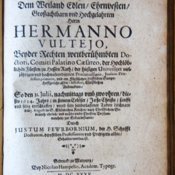 Eine Christliche Leichpredigt [...] Hermanno Vultejo [...] Christlichen Andenckens [...] Marburg Nikolaus Hampel 1635