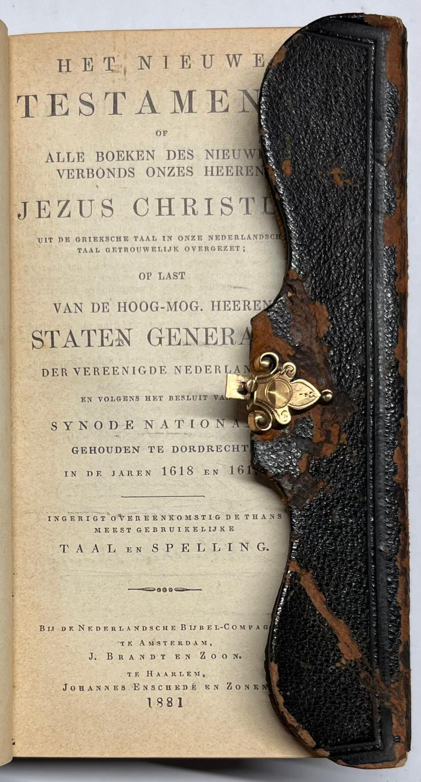 [Bible, 1901, Wallet Binding] Het Nieuwe Testament (...). Amsterdam/Haarlem: J. Brandt en zoon and J. Enschedé en zonen, 1881, 288, (4) , 192, (8), 176, 72, (14), 27 pp.