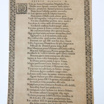 Samueli Meineroet Magdalenae Trilleriae nouis sponsis, felix, tranquillum & foecundum coniugium precatur Petrus Albinus M. z.p., z.j. Plano, 1 page (31 x 18 cm). Text in Latin.
