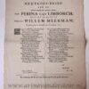 Bruylofs-brief aen de achtbare ... Perina Van limborch, bruidt van mijn heer ... Willem Meerman, te samengetrout in Amsterdam den 26 Januarij 1653. Amsterdam, Hendrick Jansz Visscher, 1653. Plano.
