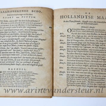 Echo's antwoort op de vragen van Cornelis De wit, ruart van Putten. Met een aanspraak aan de selve. Gedrukt voor de Louvesteynse factie, z.p., 1672. 4º: 4 p.