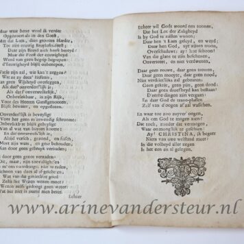 Lydens- en overlijdensgedachtenis van Christina Vechters van Overzijl, naar een langkdurige quelling, pijn en strijd, in haar dry en dertig jaarigen ouderdom Godzaliglyk in den Heere gerust op den 1en oktober 1678, allen noodlijdenden tot opmerking en vertroosting voorgesteld door J. Oudaan. Rotterdam, by Pieter Terwout, boekverkooper op 't Speuy, 1678. 4º: [19] p.