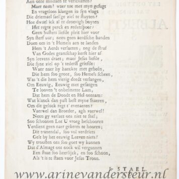 Op het ontijdig afsterven van mijnen waerden en eenigen broeder Albertus Jeremias Staal. z.p., z.j. 4º: Incompleet, slechts [2] van [10] p.