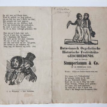 Bataviaasch Orgelistische Historische Festiviteitsgeschiedenis door de familie Stumperianum & Co. op 23 februari 1872. Rotterdam, J.A. Weinbeck. 8º: 4 p., met 2 houtsneden, waarvan één gemerkt I.P.