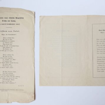 Ter eere van onze koperen Frits en Lien, 24 november 1917. MET: De vledermuis, en Das überraschte Ehepaar. z.p. 8º: [3] p.