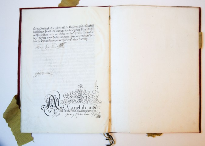 Patent of nobility donated by Maximilian III Joseph, Elector of Bavaria (1727-1777), to Philipp (von) Paret for his services as a Lieutenant of the Walloon Dragoon Regiment ('Wallonischen Dragoner Regiment').